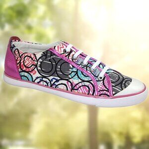 Coach Barrett Graffiti Abstract Op Art Logo Metallic Pink Low Sneaker, Size 10